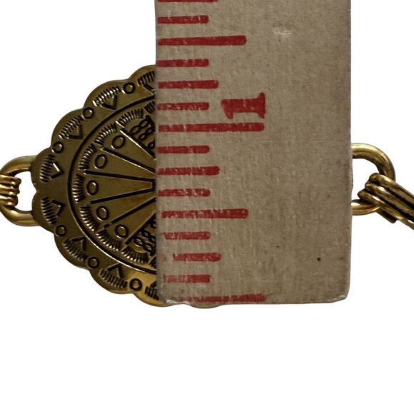 Vintage Oval Carved Concho Western Cowgirl Waist Chain Belt Womens Gold Ethnic - Picture 11 of 11